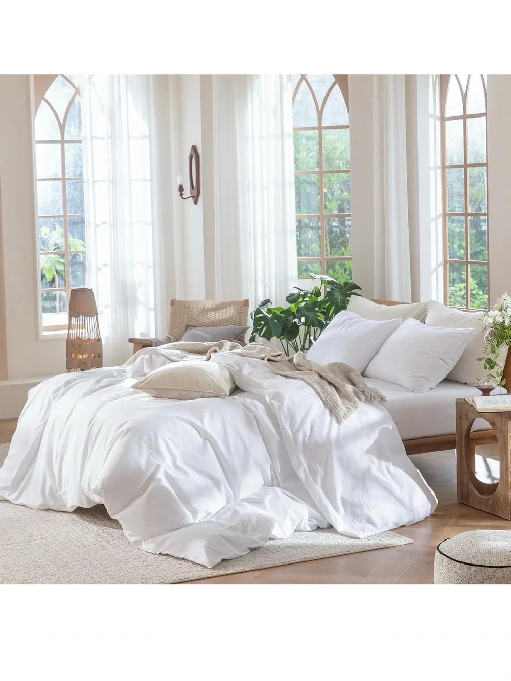 White Washed Cotton Queen Duvet Cover - Soft Breathable Linen-Like Comfort